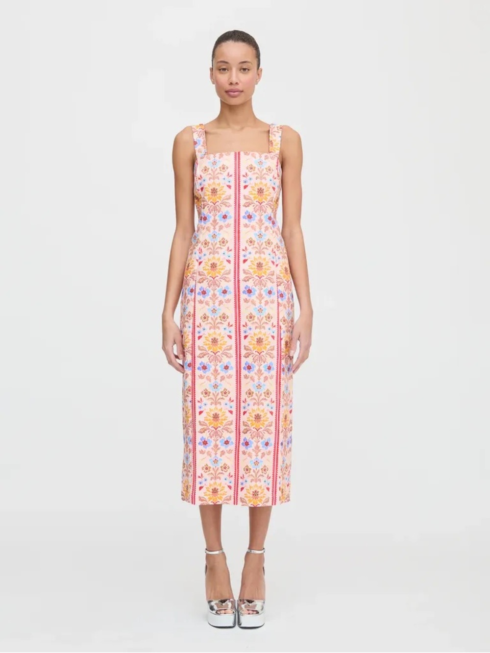Hill house home The Iris Dress Floral Stripe Midi Dress in Peach Pink, S